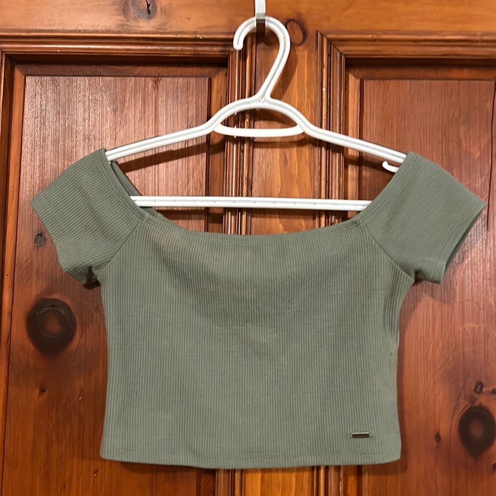 Olive Green, small, off the shoulder crop top